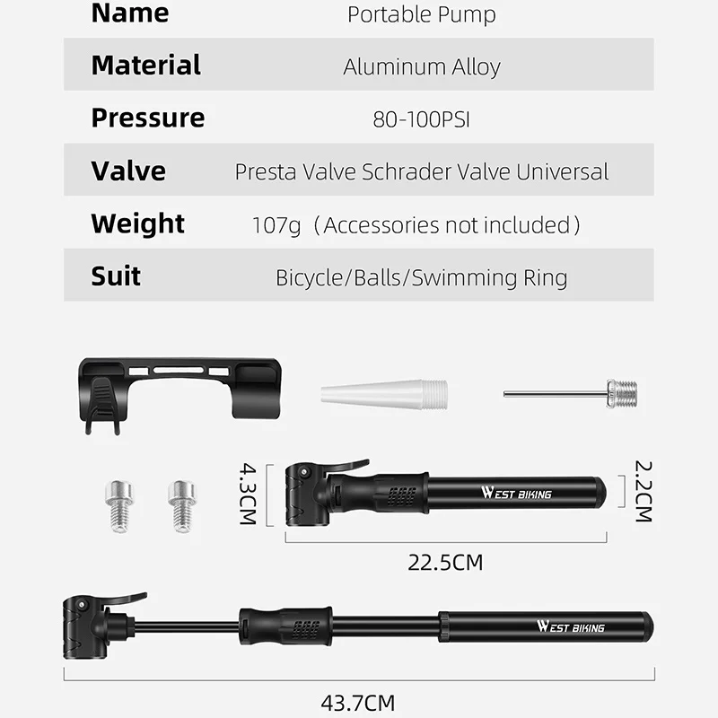 Compact High-Pressure Bicycle Hand Pump with Dual Valve Compatibility