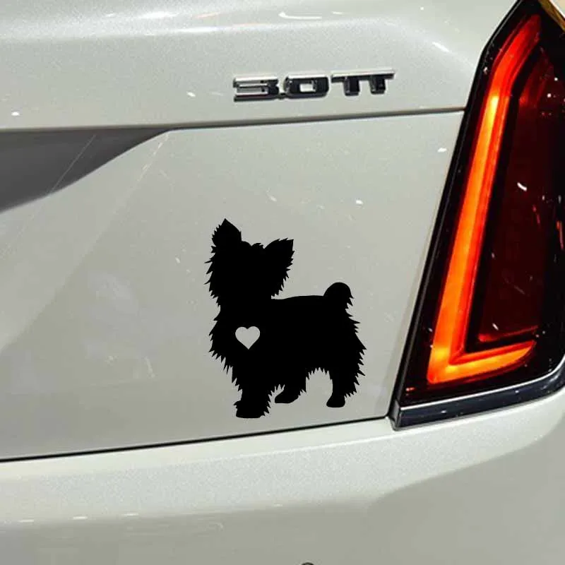 Cartoon Yorkshire Terrier Heart Silhouette Car Sticker automobili accessori per moto decalcomanie in vinile per Lada Vw Bmw Audi Kia  34