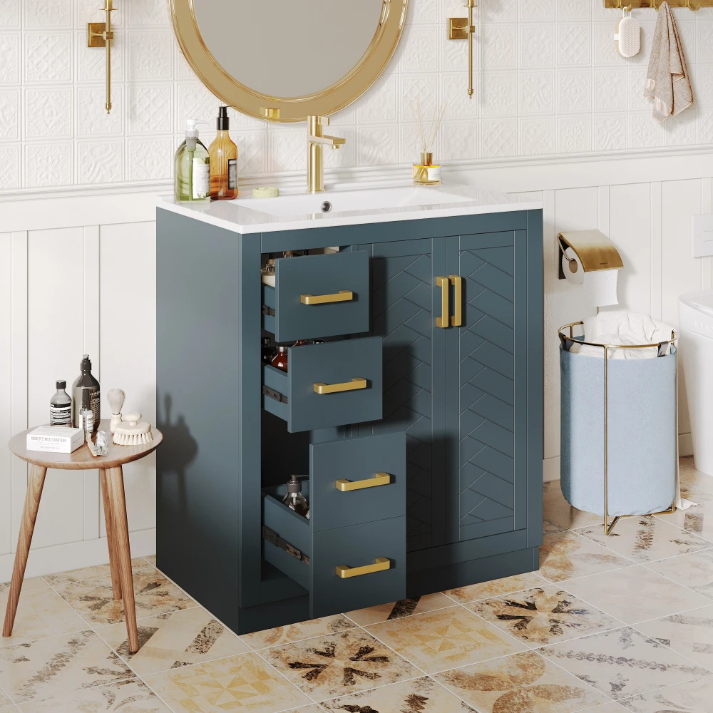Moderner Freistehender Waschbeckenunterschrank mit Waschbecken & 2 Schubladen, Badezimmerschrank mit Viel Stauraum, Hochwertiger Badezimmerschrank – Detail 17