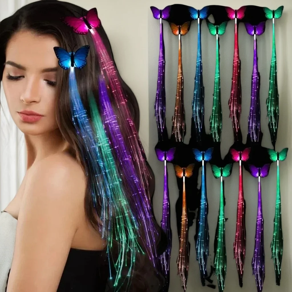 ​ ​ Tresses de cheveux LED papillon 50/100 pièces, accessoires pour cheveux de noël à pince lumineuse ​ ​
