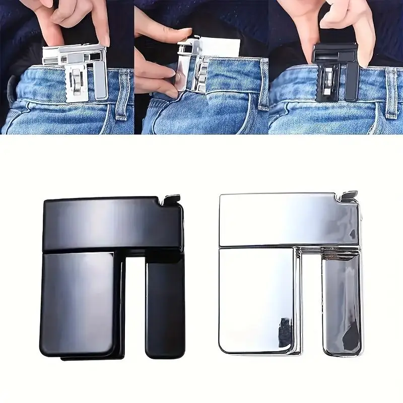 ABS Metal The Waistband Pants Waist Buckle Clip Unisex Waist Buckle Folding Elastic Belt Clip Sewing Supplies Black Silver