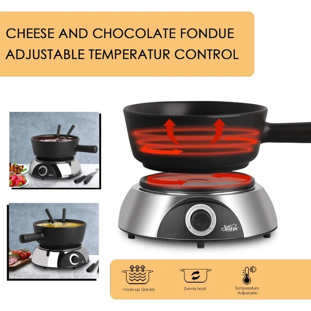 Fondue Pot Set,1500W Electric Fondue Set,Electric Ceramic Chocolate Fondue  Set with 6 Fondue Forks Temperature Control,Cheese Fondue Set Serve 6