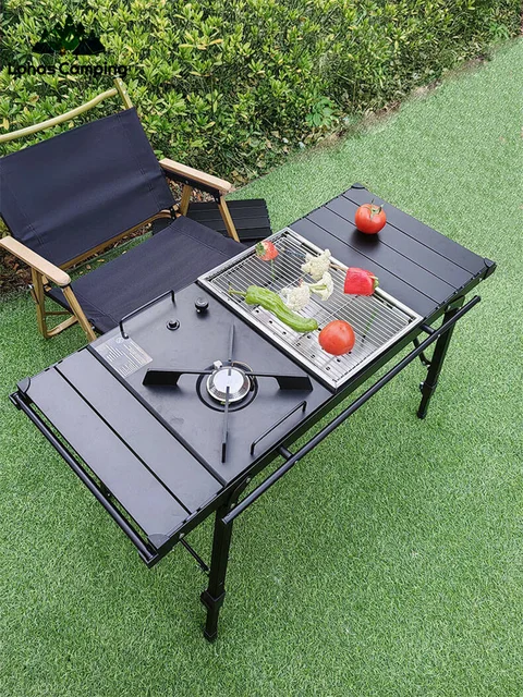 Lohascamping Lightweight Camping Folding multifunctional IGT table roll Brazier table adjustable leg Desktop burner bbq table 1