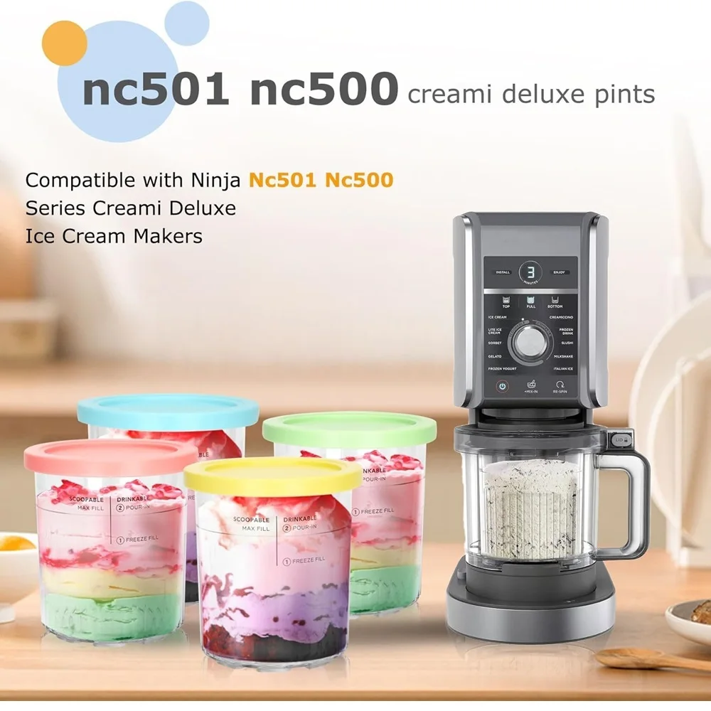 Description Picture 3 of item4 Pack NC500 NC501 Ice Cream Pint fit for Ninja Delux Ice Cream Maker, For Ninja Creami Deluxe Containers Hold 24 Ounces of Food