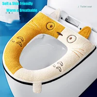 Warm Toilet Seat Covers With Zipper Lid Lifter Handle Cartoon Cat Toilet Seat Cushion Pad Stretchable Washable Toilet Seat Mats 1