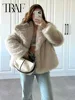 TRAF Metal Color Sequin Woven Jacket For Women Loose Stand Collar Long Sleeve Coat 2023 Autumn Winter Chic Female Outerwear 5