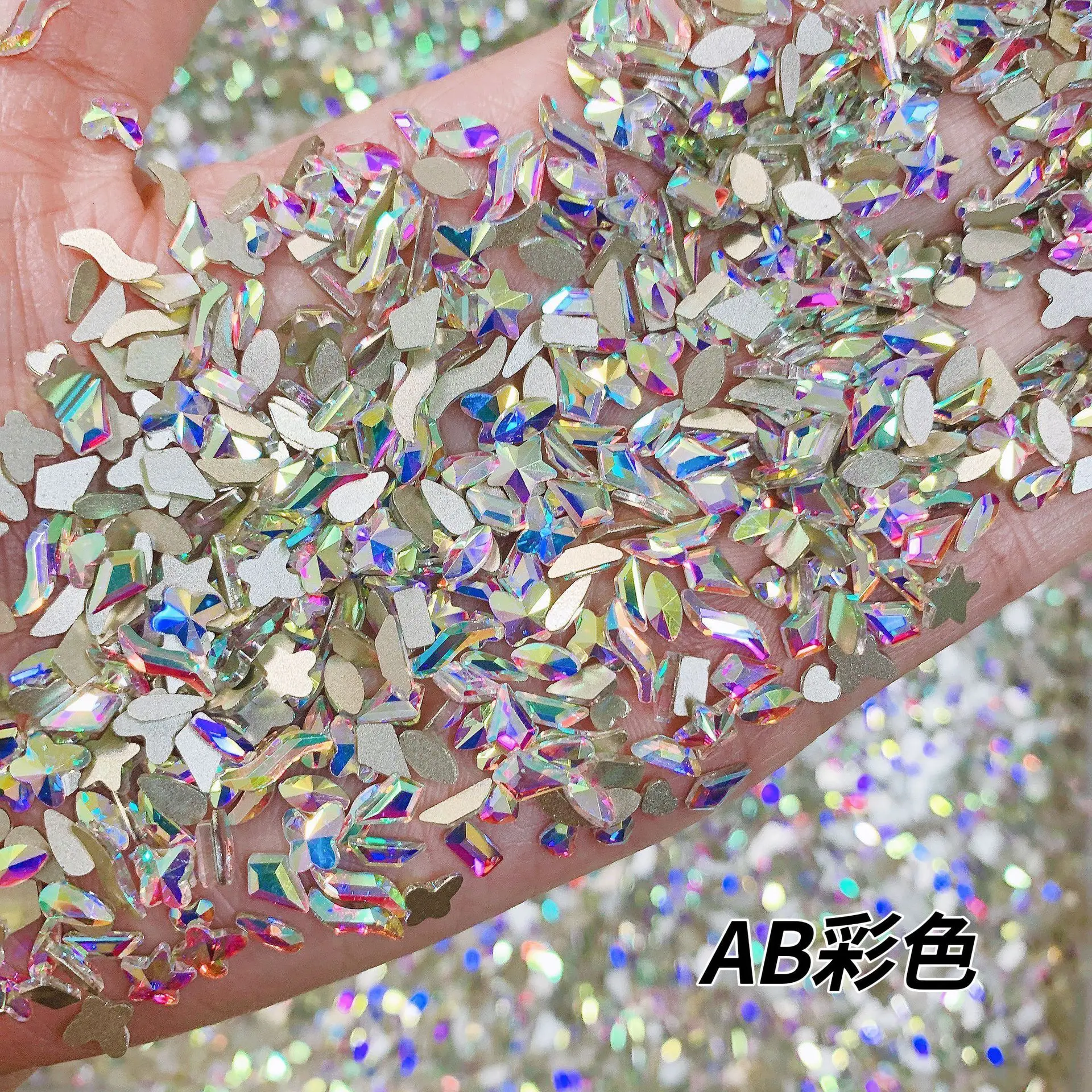 100pcs 미니 크리스탈 AB 네일 아트 라인 석 믹스 플랫 백 Rhiney 유리 네일 스톤 보석 3D 손톱 DIY 매니큐어 장식