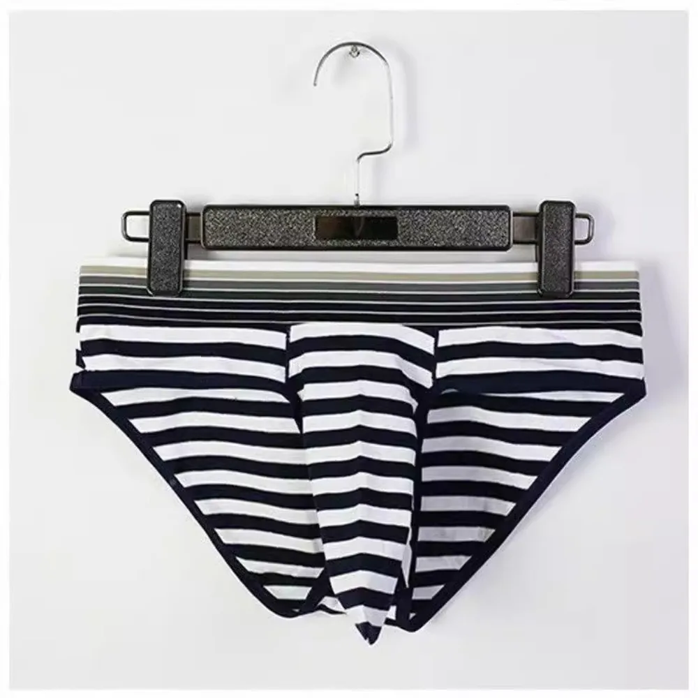 Cotton Men's Underwear Striped Separation Briefs Trunk Bulge Penis Pouch Elastic Big Cock Gay Enhance Sexy Lingerie Underpants