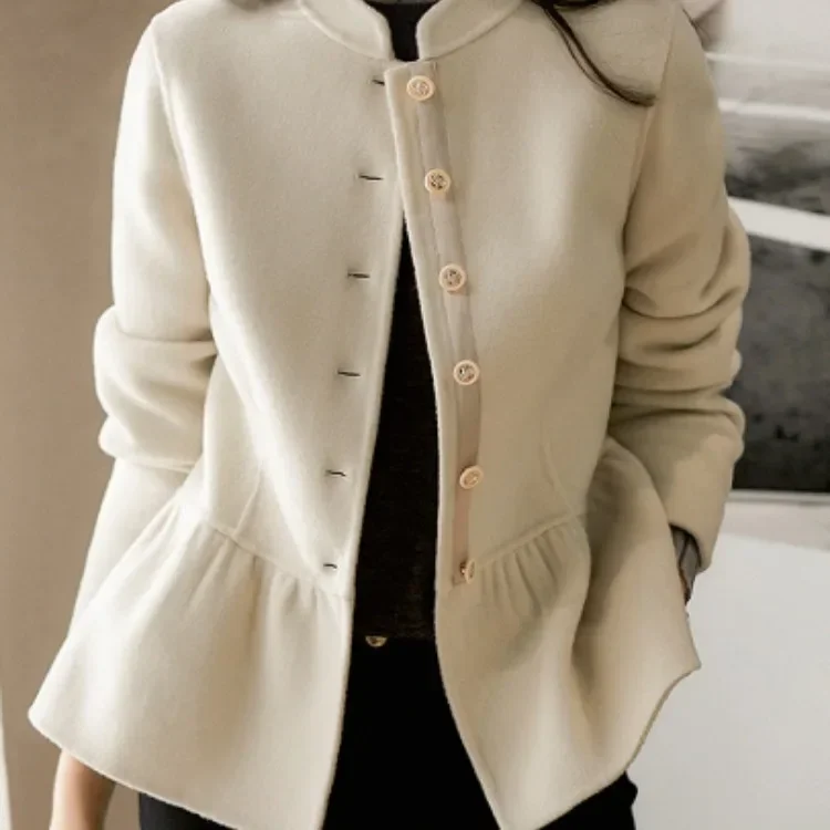 Blends Coat Autumn Women Thick 2025 Fall Winter Wool Jacket