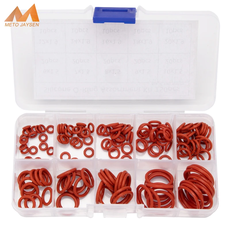 150PCS VMQ Red Silicone Sealing O-rings Gasket Replacements Assortment Kit OD 6mm-20mm CS 1mm 1.5mm 1.9mm 2.4mm 10 Small Sizes 150pcs box fluorine rubber fkm sealing o rings od 6mm 30mm cs 1mm 1 5mm 1 9mm 2 4mm green gasket replacements assortment kits