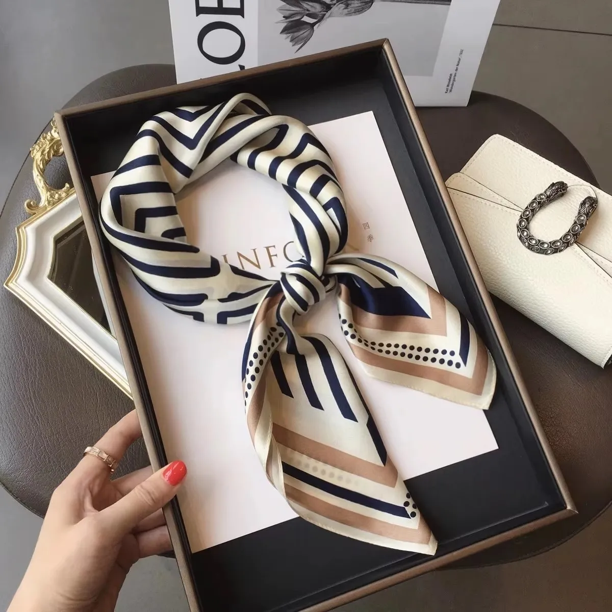 100% Natural Silk Square Scarf Women Hairband Neckerchief Wrap