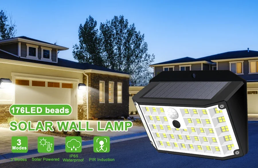 Description Picture 5 of itemSolar Outdoor Lights 176 LED Solar Powered Motion Sensor Flood Lights IP65 Waterproof 3 Modes Wall Lamp For Outside Porch Yard