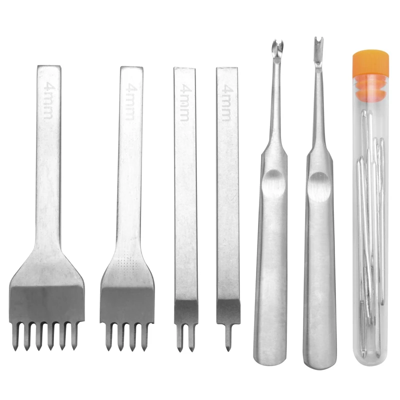 Leather Stitching Chisel Set, Lacing Stitching Punch, Groover Beveler And Sewing Needles, Leather Crafts Tool