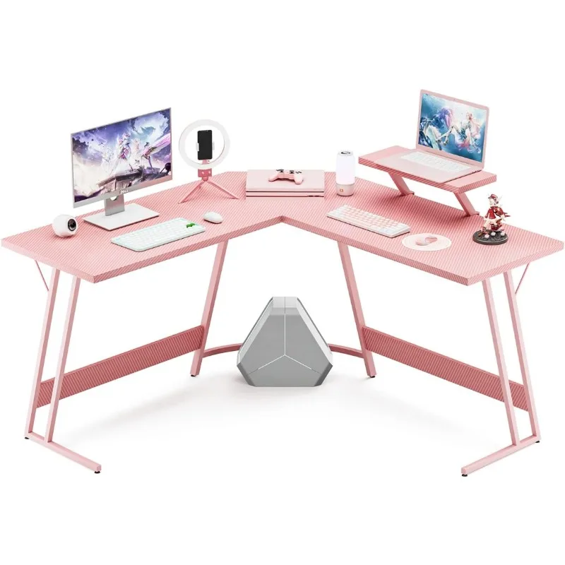 51 Inch Computer Corner Desk, Home Pc Desk, Office Writing Workstation with Large Monitor Stand, Space Saving Table external hd tv box digital computer program receiver tuner with speaker support crt lcd monitor video cable for tv computer