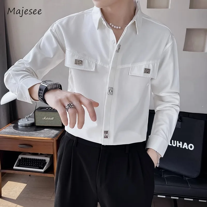 

Shirts Men Spring Advanced Temperament Design Simple Turn-down Collar Single Breasted Fashion Shinny All-match Cozy Charming New