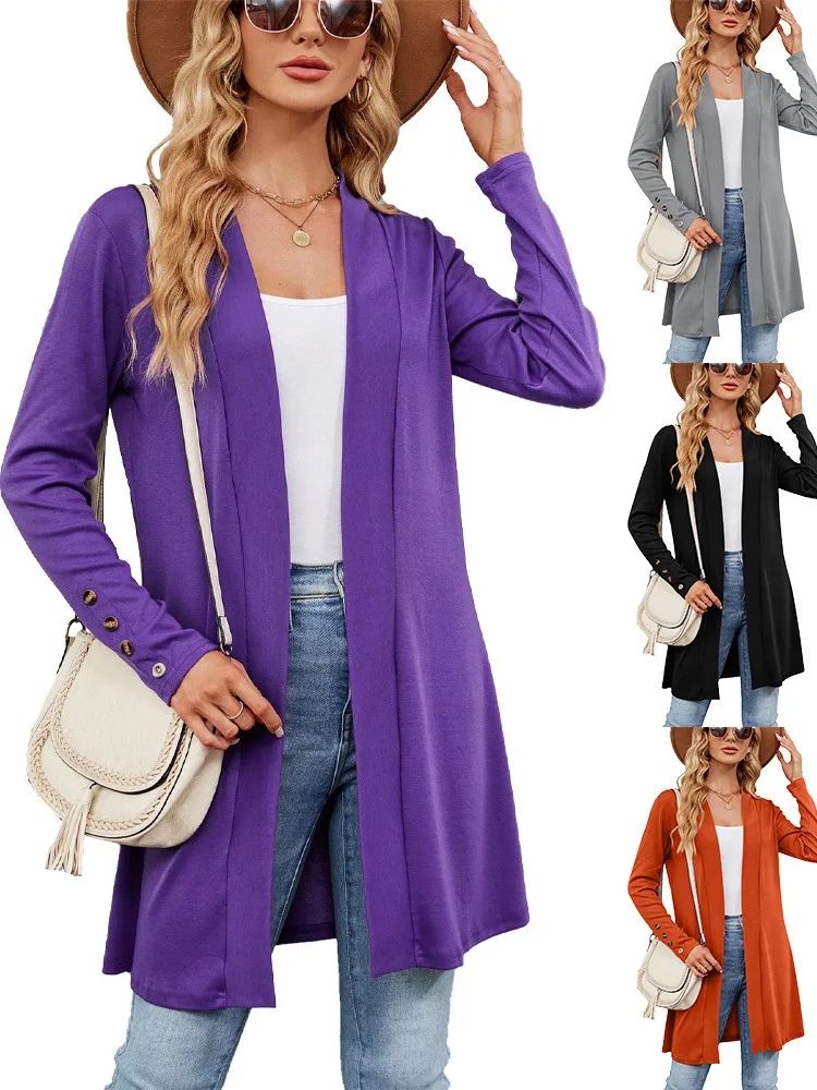 

Women Sweater Cardigans Fashion Casual Long Sleeve Elegant Vintage V-Neck Chic Solid Color Soft Knitted Cardigan New