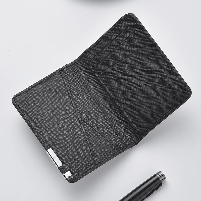 Black Faux Leather Small Slim Business-Style Wallet - Multiple Card Slots, Credit Card and Driver's License Holder, Geometric In