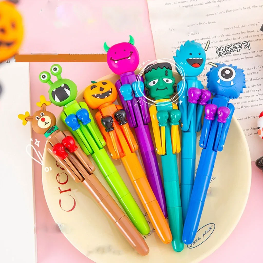 Creative Boxing Ballpoint Pen Funny Pumpkin Monster Santa Cluas Snowman Pen Trick or Treat Happy Halloween Decor Merry Christmas