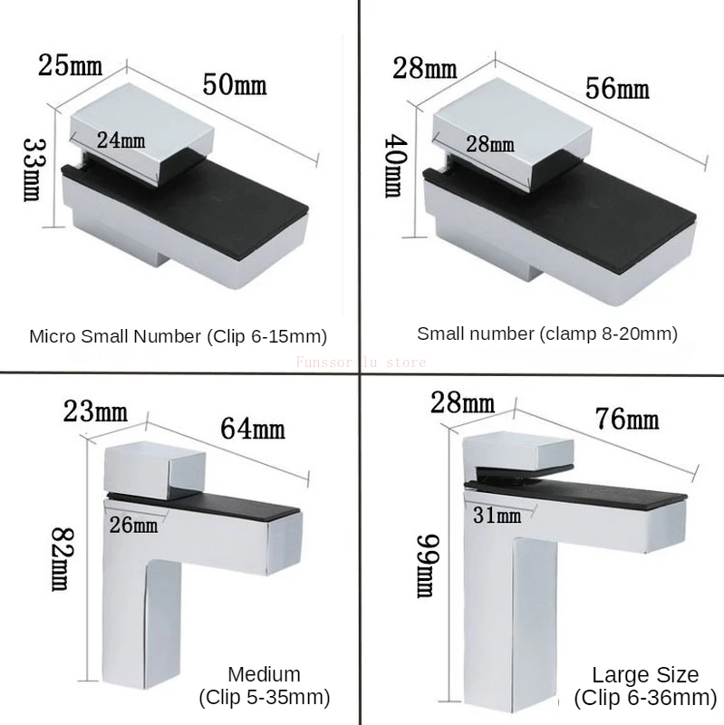 F-type glass clip Glass Clamp Glass Plated Brackets Zinc Alloy Chrome finish Shelf Holder Support Brackets holder 1Pcs glass shelf clamp holder glass fasteners