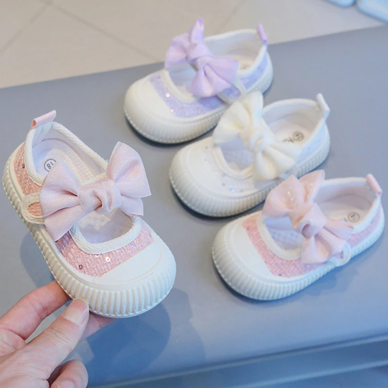 Spring New Children Students Soft Sole Casual Shoes Fashion Bow Girls Baby Anti Kick Shoe Princess Kids Breathable Canvas Shoes 1
