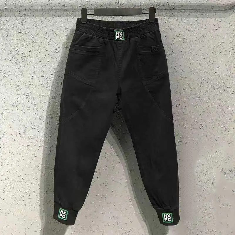 Autunno inverno Harajuku Y2K tinta unita elastico in vita pantaloni da Cowboy donna moda tasca Haren pantaloni Casual abbigliamento femminile 3