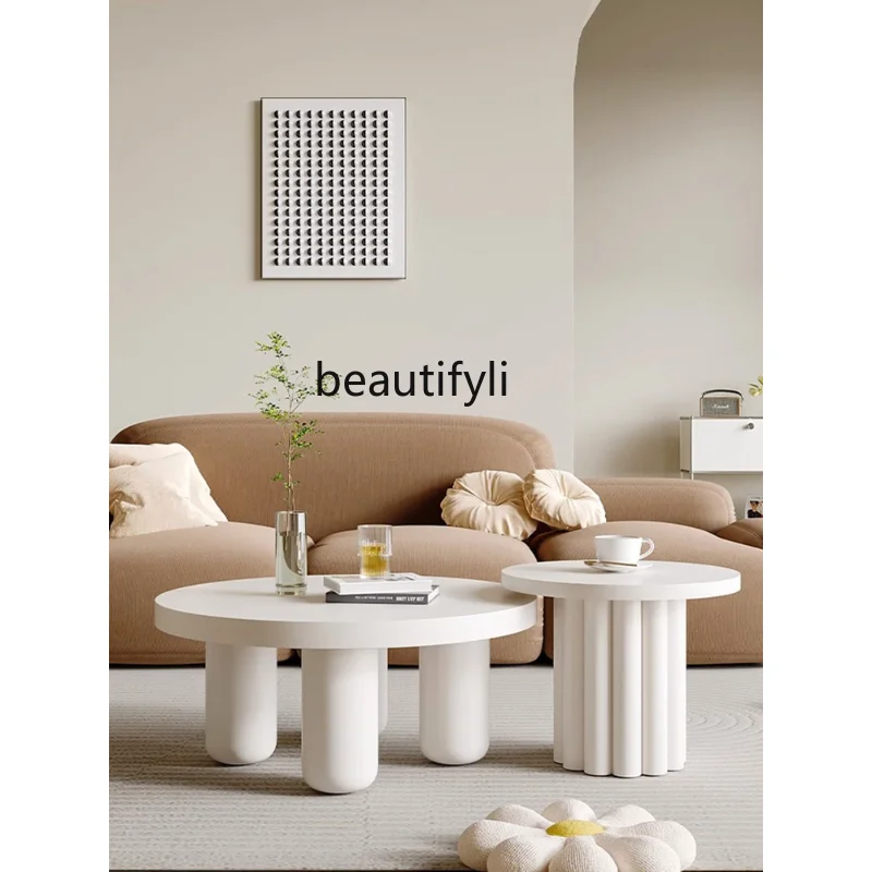 

Cream Style round Tea Table Combination Simple Small Apartment Home Living Room Creative Quiet Style B & B Small Tea Table