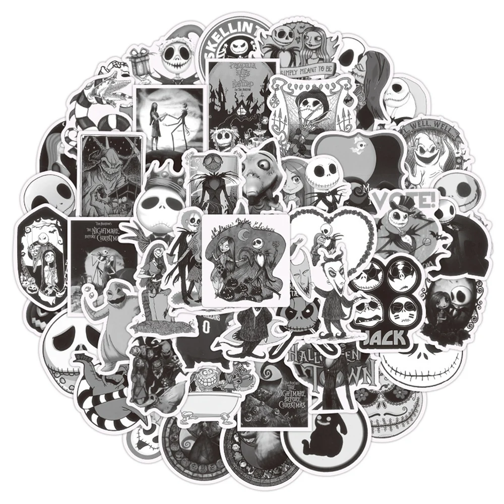 

10/30/50/100pcs Black and White Disney Movie The Nightmare Before Christmas Stickers Waterproof Horror Cartoon Cool Sticker Pack