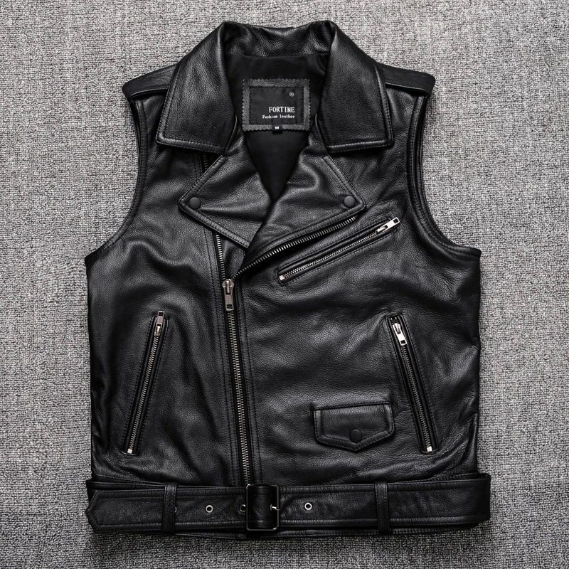 Leather Vest Men's Black First Layer Cowhide Waistcoat Suit Collar Short Red Women's Spring and Autumn Slim-Fit Coat Fashion 1Pc