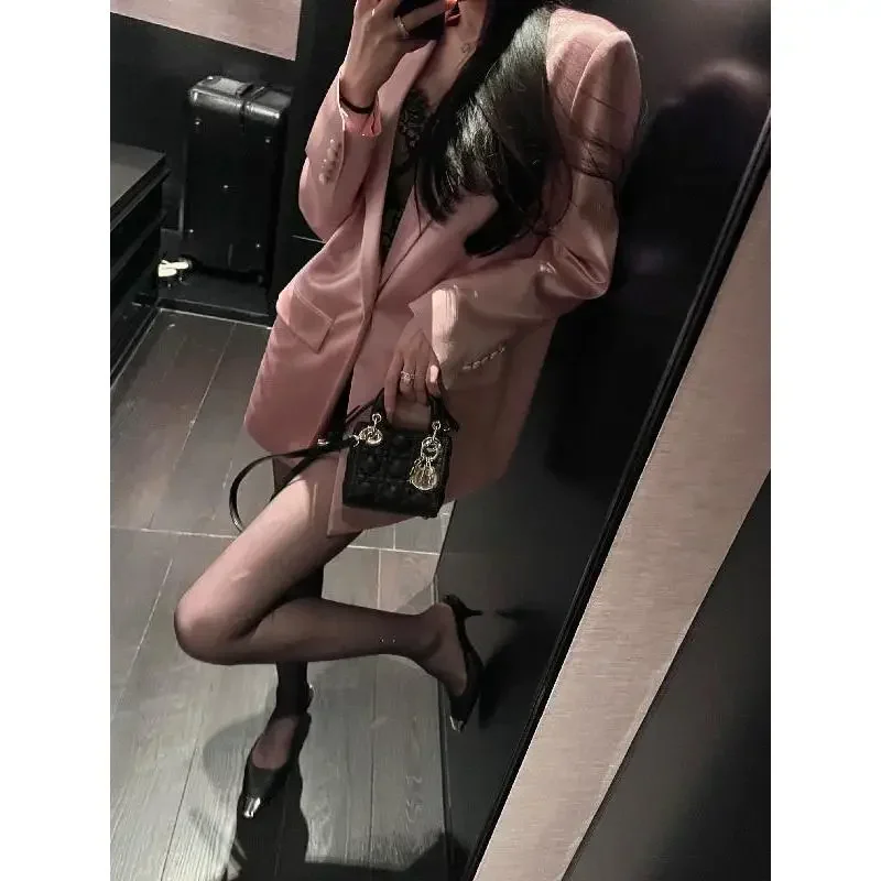 High-grade White Small Suit Jacket for Women Spring New Acetate Sag Satin Fashion Suit for Socialite Women's Clothing Fashion 5