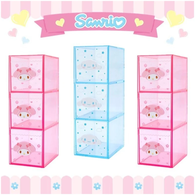 

Розовый Sanrioed Kawaii Мультфильм Настольный ящик для хранения My Melody Kuromi Cinnamoroll Pc Собака Kitty Hangyodon аниме ABS девочка подарок новинка