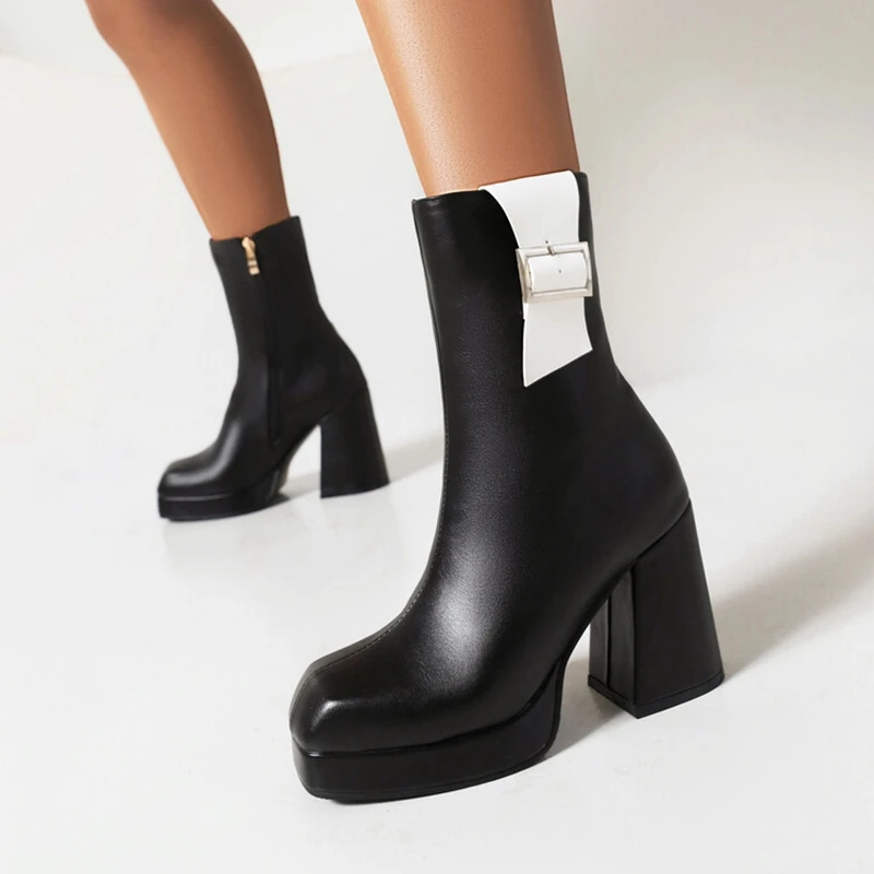 

BLXQPYT Zapatos De Mujer 2022 European and American Style Fashion Women Ankle Boots Autumn Winter High Heels Platform Boots 78-1
