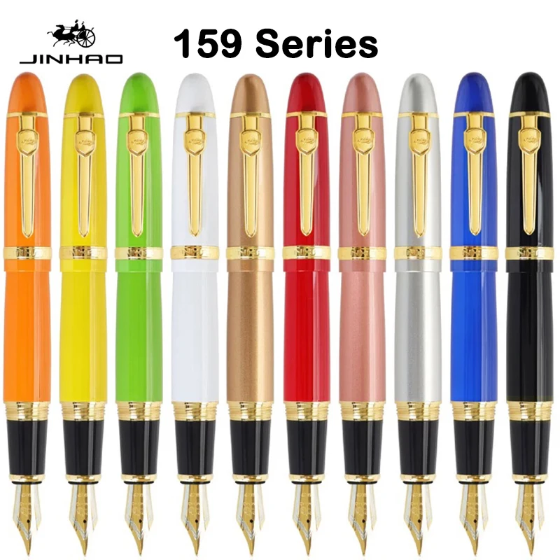 JINHAO 159 만년필, 캘리그라피 금속 펜, 스핀 골든 M 펜촉, 비즈니스 사무실 학용품 잉크 펜, 문구