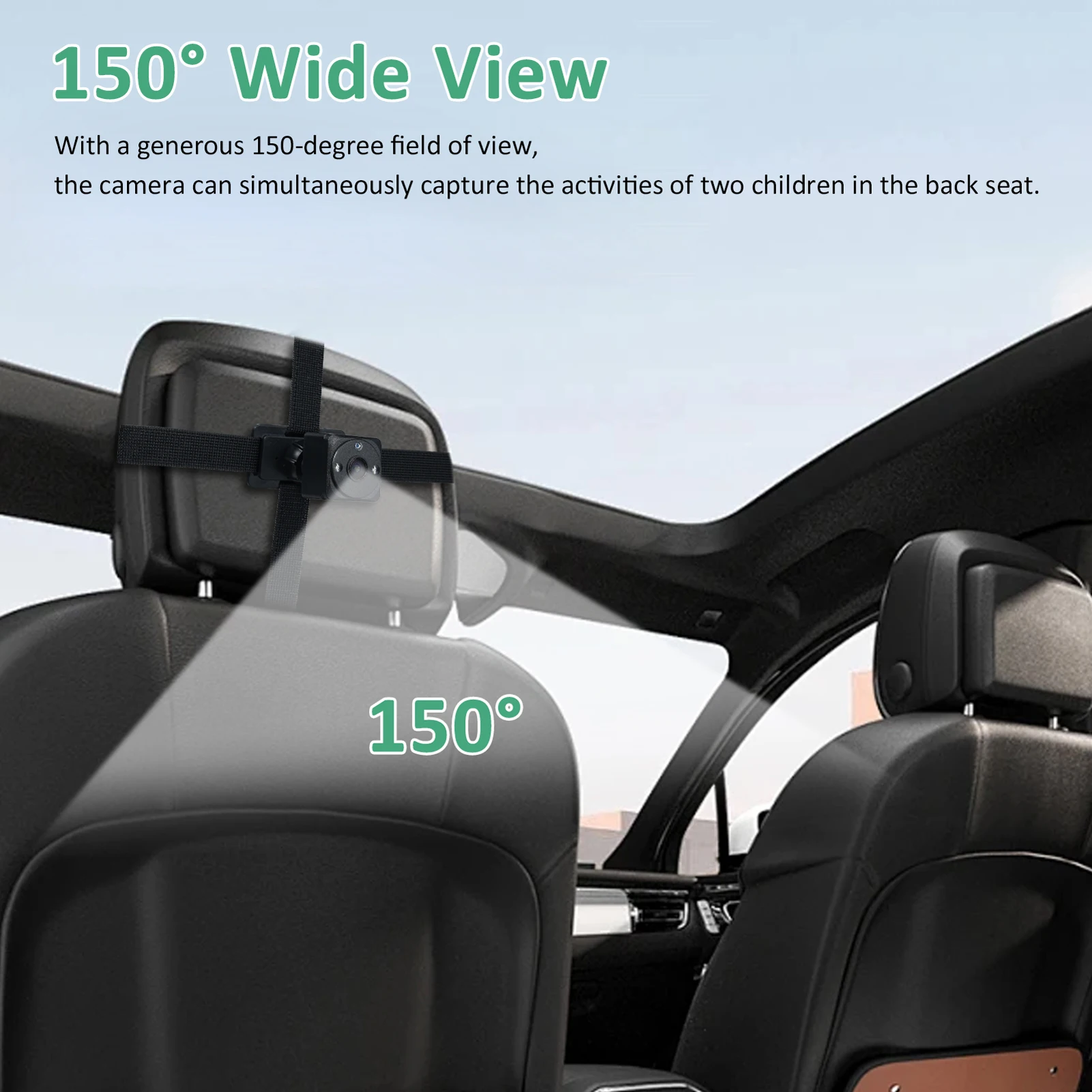 1080P Baby Car Camera, 4.3" Baby Monitor with Night Vision Function and 150° Wide View Angle, 360° Rotatable Rear Facing Seat Mi