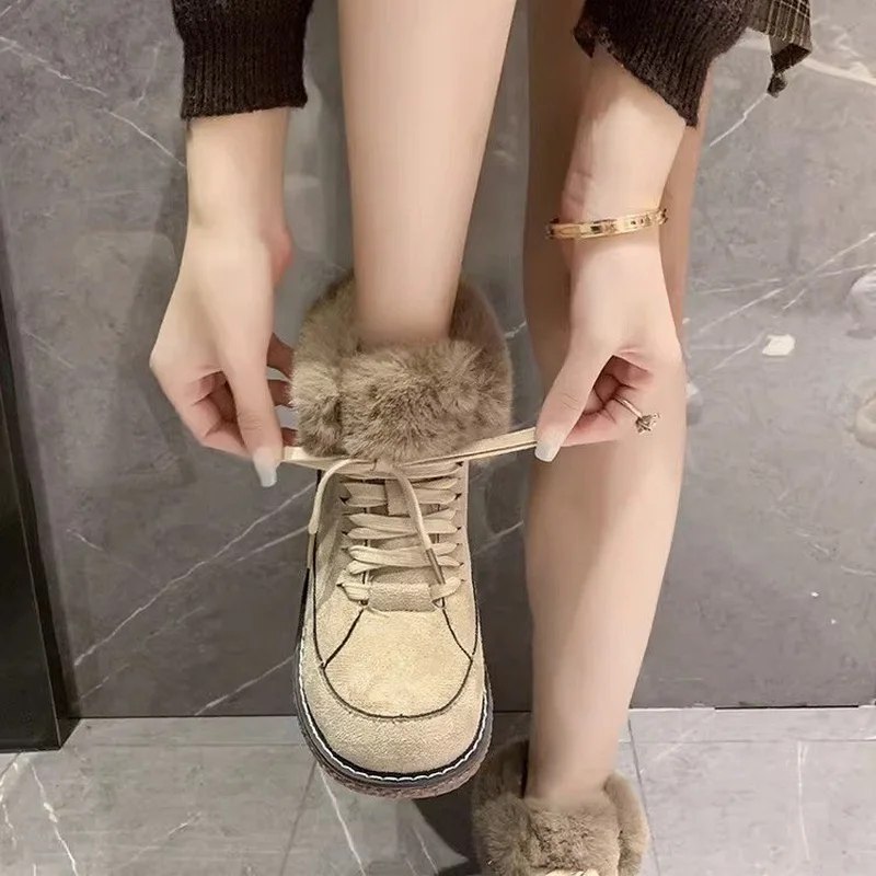 Winter Women & Girls Snow Boots Warm Thick-Soled Female Antiskid Soft Leather Shoes Sports Casual Sneakers Size 35-40