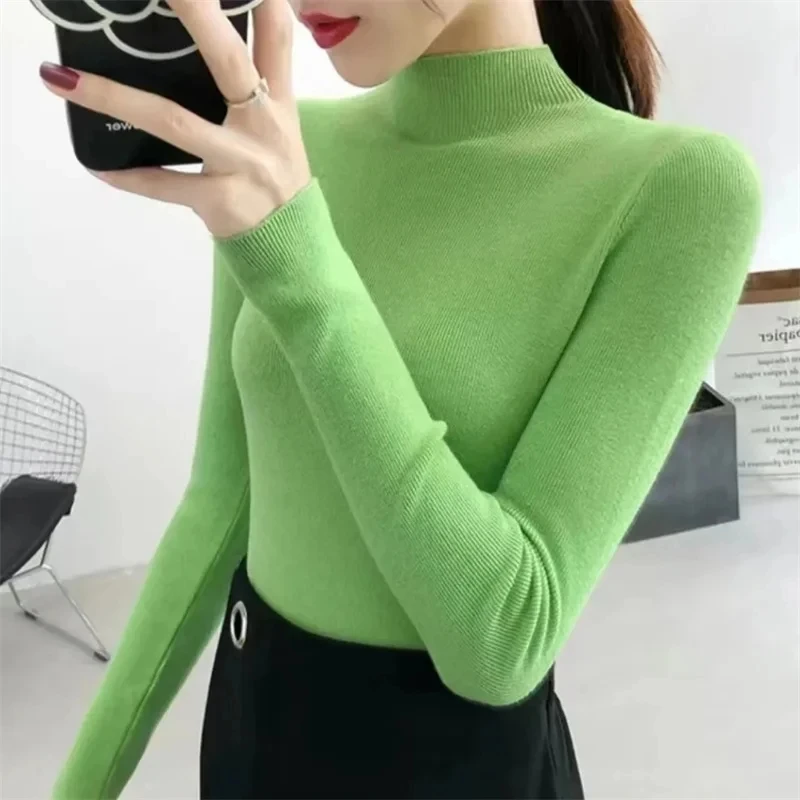 

New Turtleneck Sweater Women Autumn Soft Ribbed Knit Pullover Long Sleeve Solid Tops Slim Elastic Korean Simple Basic Jumper