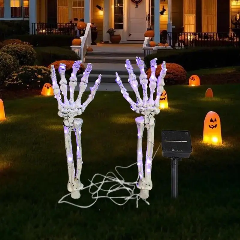Light Up Skeleton Hands Solar Pathway Lights Solar Halloween Skeleton Arms Stakes Sound Effect Garden Stake Lights Halloween 5