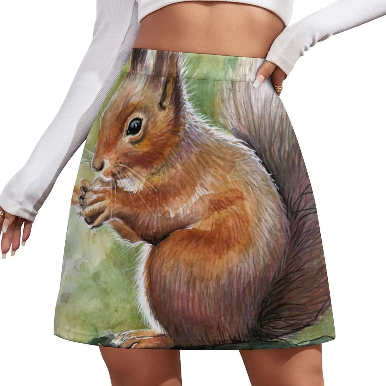 

Squirrel Watercolor Painting, Forrest Animal Mini Skirt new in external clothes Miniskirt short skirts for women