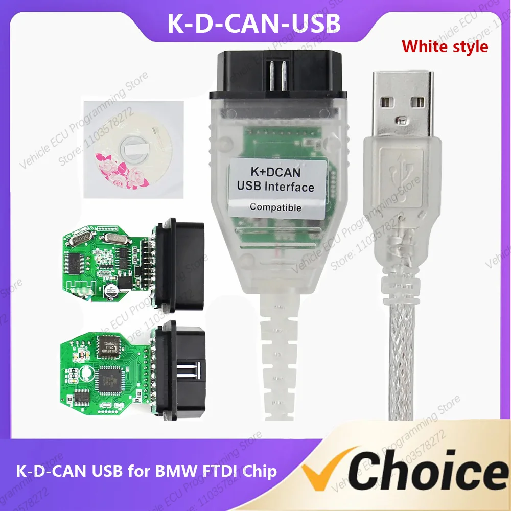 

2024 K-D-CAN USB Interface For BMW FTDI Chip Car OBD2 Scanner Diagnostic Tool Equipment Driver Programming Support English -25%