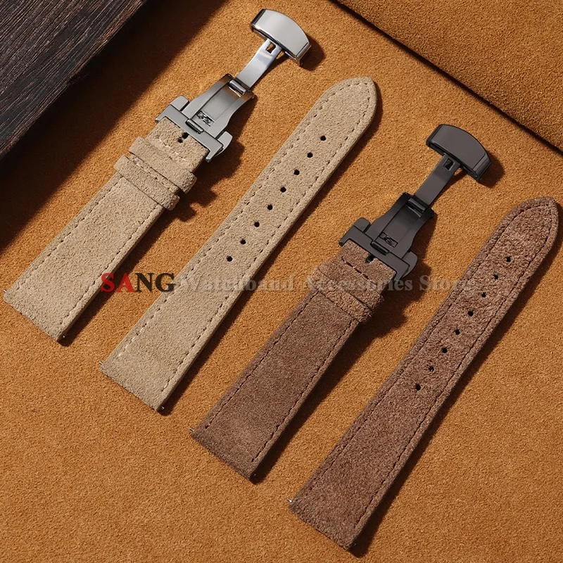 Luxury Suede Leather Watch Band with Butterfly Buckle - Quick Release Strap Accessory
