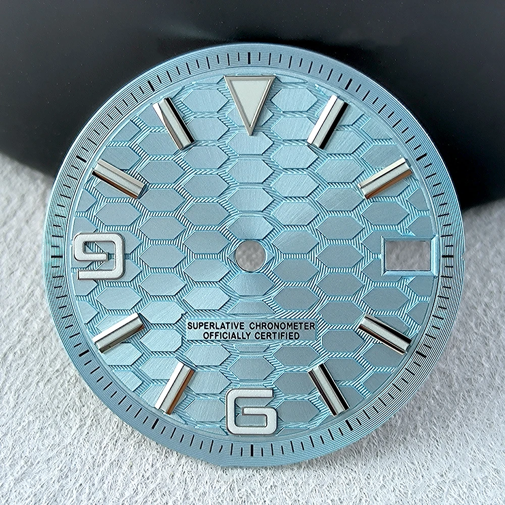 Blue Luminous Watch Dial with Numerals - 28.5mm