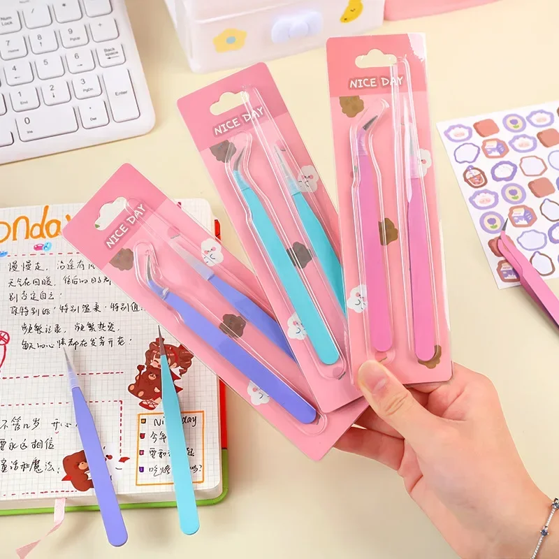 2pcs/pack Kawaii Stright Curved Tweezers Macaron Elbow Clip Sticker Tool DIY Scrpabooking Planner Paper Gadget Korean Stationery