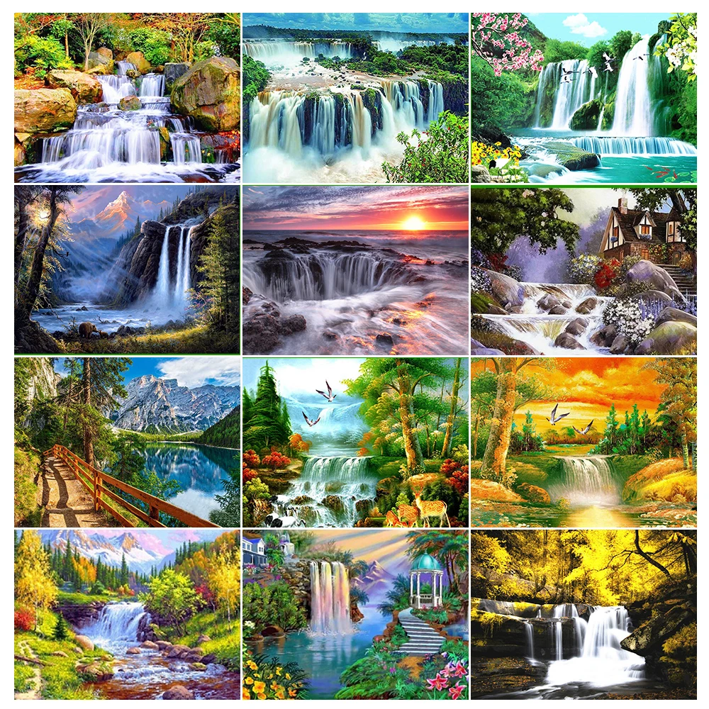 

5D Diy Diamond Painting Waterfall Landscape Diamond Embroidery Beautiful Scenery Mosaic Rhinestone Full Round Cross Stitch Kit