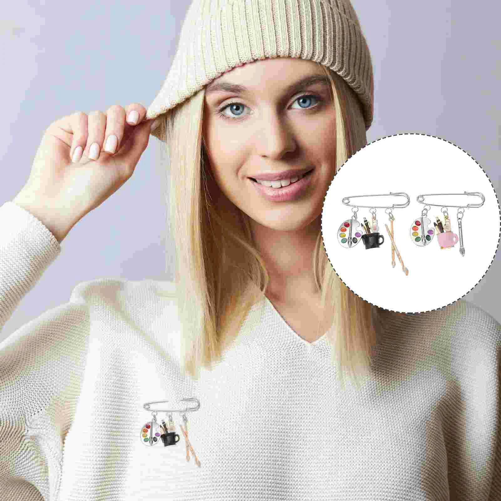 

2Pcs Brooches Paintbrushes Alloy Breastpins Artists Chic Lapels Brooches