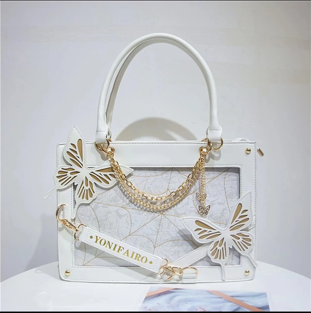 Borse a tracolla con catena a farfalla Sweet Y2k Lolita Borsa gotica alla moda Haruku Ita Borse trasparenti da donna chic giapponesi_voghion.com