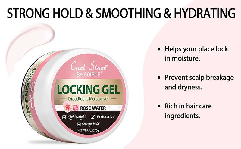 GOIPLE 9.5oz Rose Water Locking Gel Strong Hold Dreadlocks Moisturizer Anti Frizz Hair Gel Locks and Twist Braid Conditioner