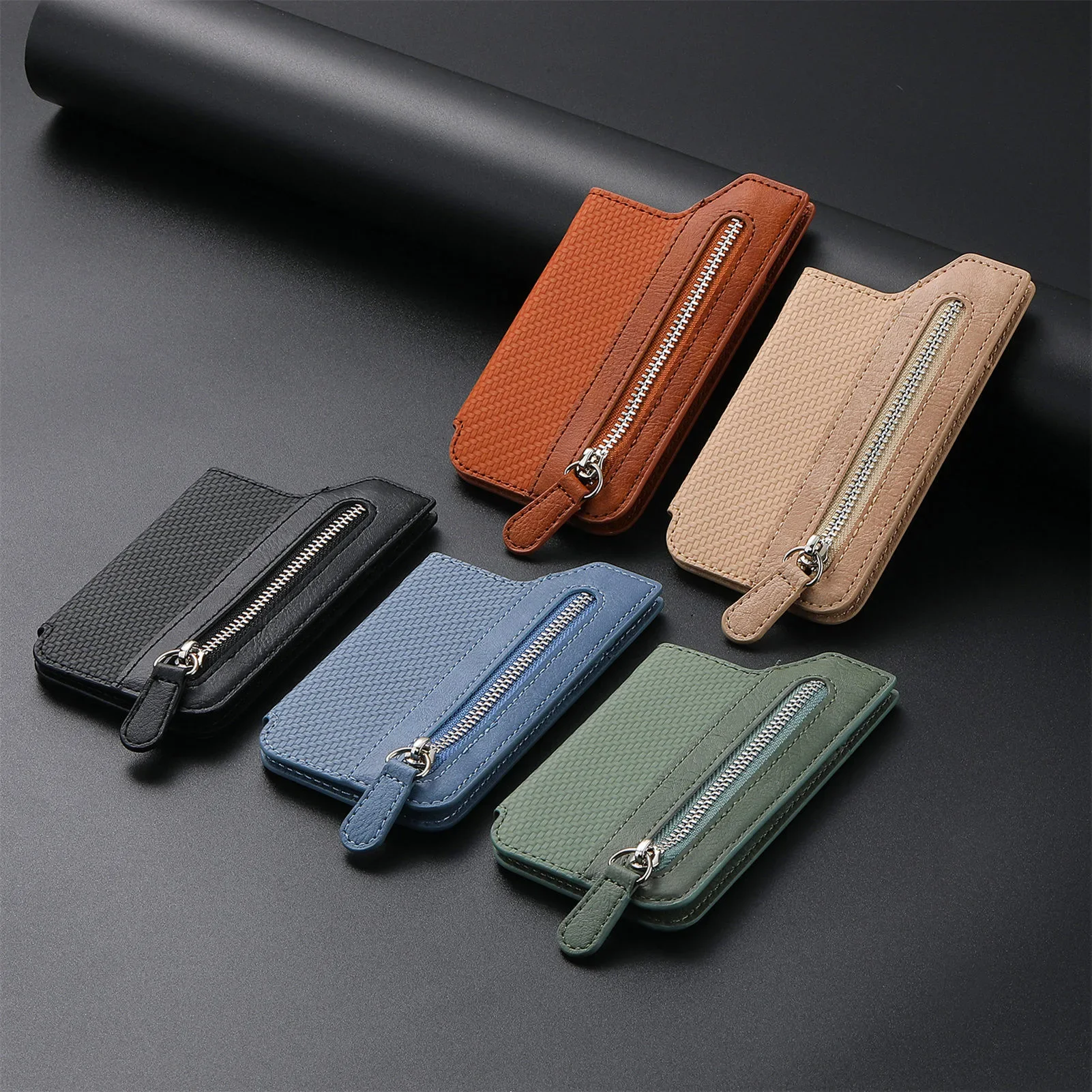 

New mobile phone card case with left and right flip covers, multiple card holder, zipper, phone bag, back sticker card case