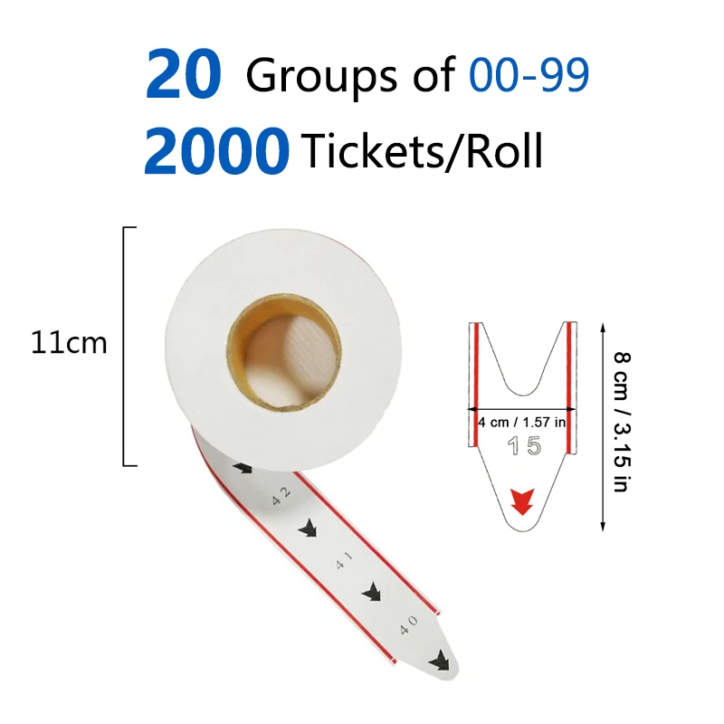 Ticket Paper Roll 5 Rolls 2000 Pieces numbered ticket rolls for Queue Management System fit K-T D80 Dispenser