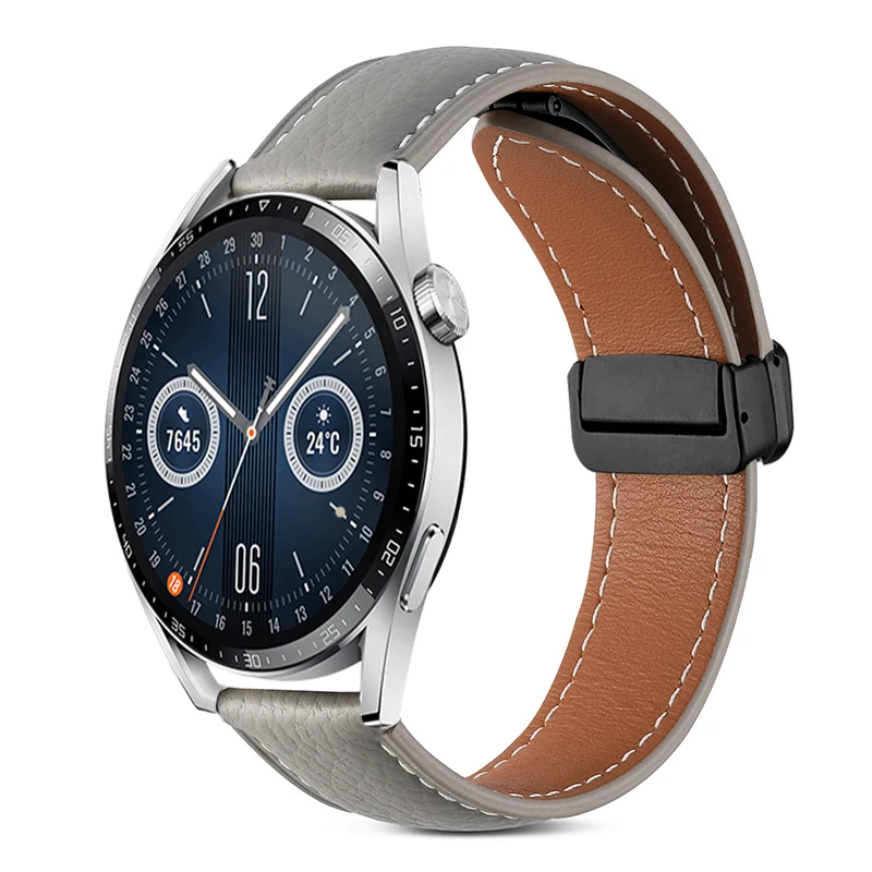 Premium 22mm Leather Loop Band with Magnetic Buckle - Elegant Strap Bracelet