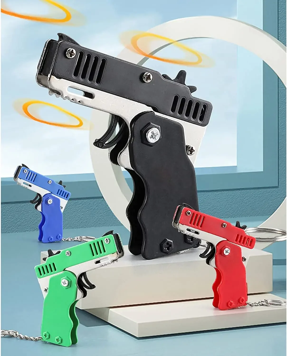 Rubber Band Gun 1PCS keychain 60 rubber bands Shooting Pistol Alloy Kid Outdoor Party metal gift