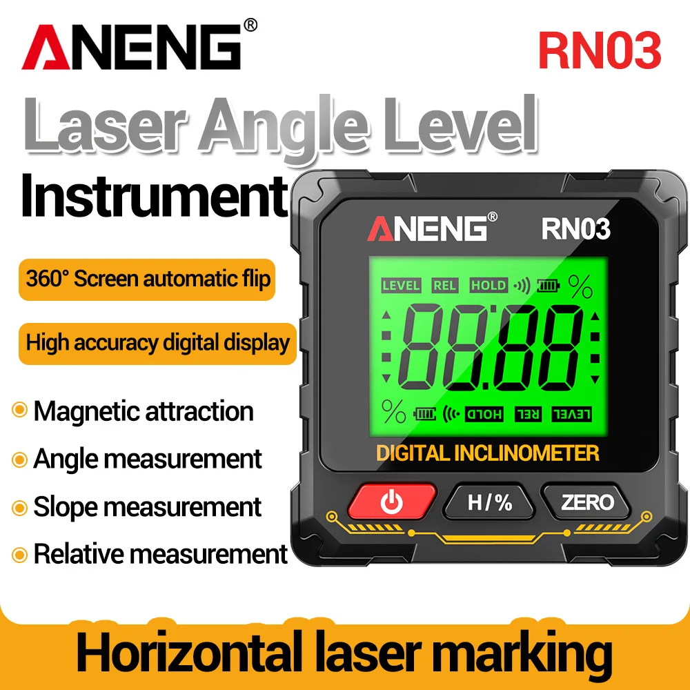 ANENG RN03 디지털 각도 레벨 레이저 기기 360 ° 스크린 자동 플립 4..